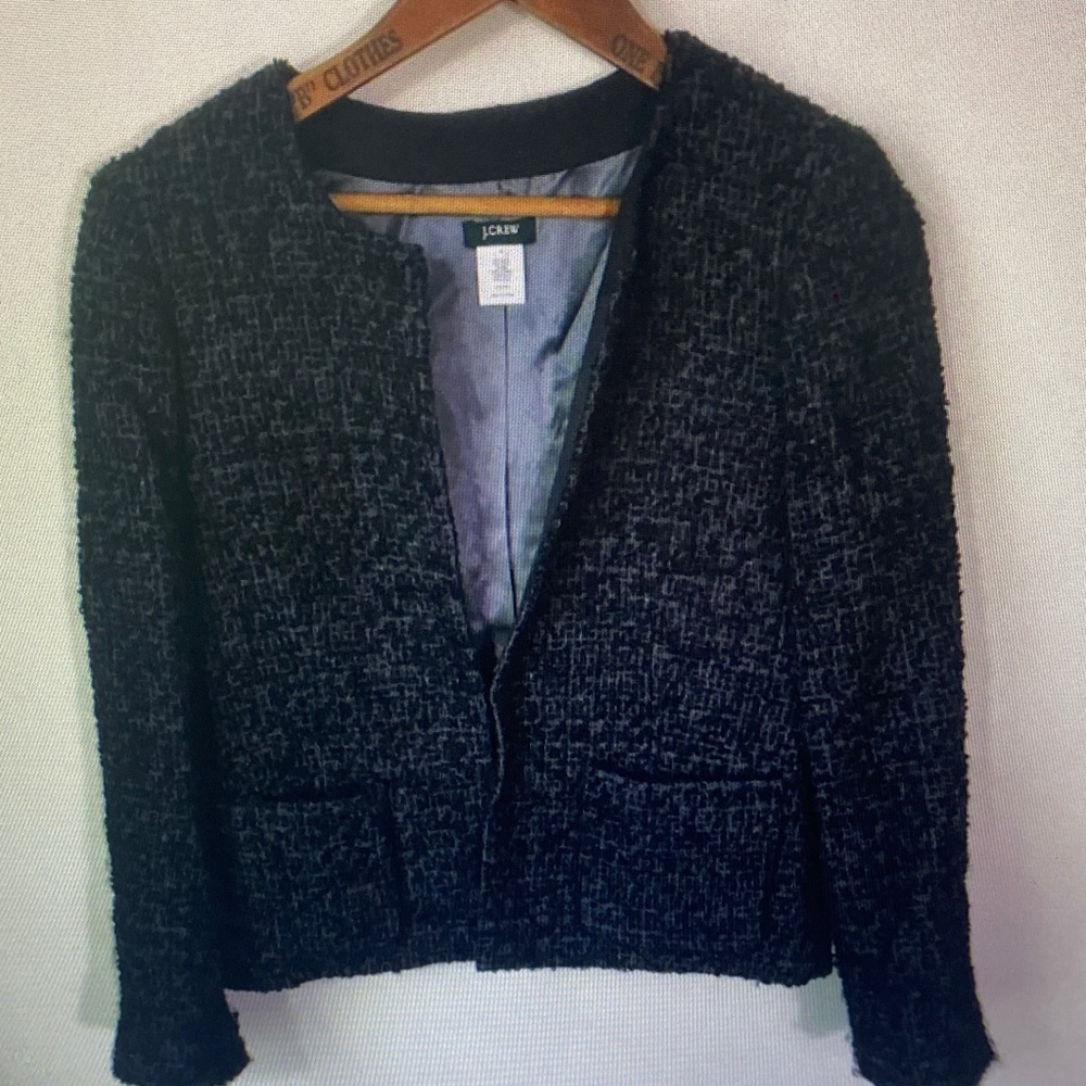 J. Crew Black Bouclé Open-Front Blazer